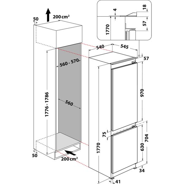 Hotpoint Fridge Freezer Built-in HTC18 T322 UK White - ARC P1 2 doors Technical drawing
