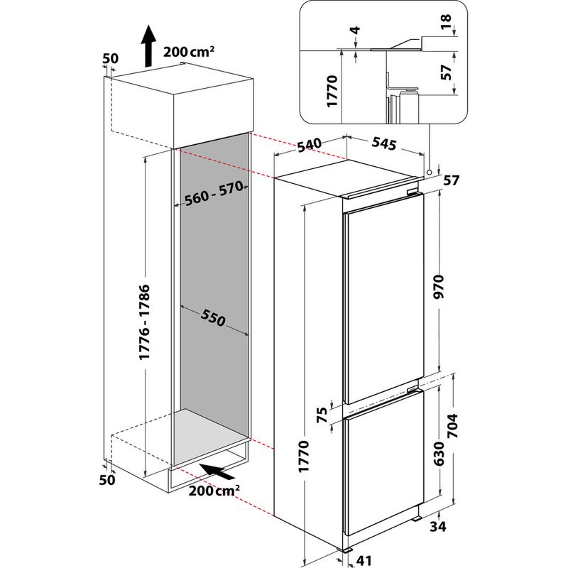 Hotpoint Fridge Freezer Built-in HTC18 T322 UK White 2 doors Technical drawing