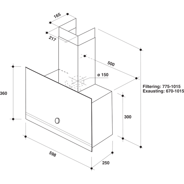 Hotpoint HOOD Built-in PHVP62FLMK Black Freestanding Mechanical Technical drawing