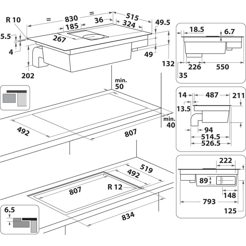 Hotpoint Venting cooktop PVH 92 B K/F KIT Black Technical drawing