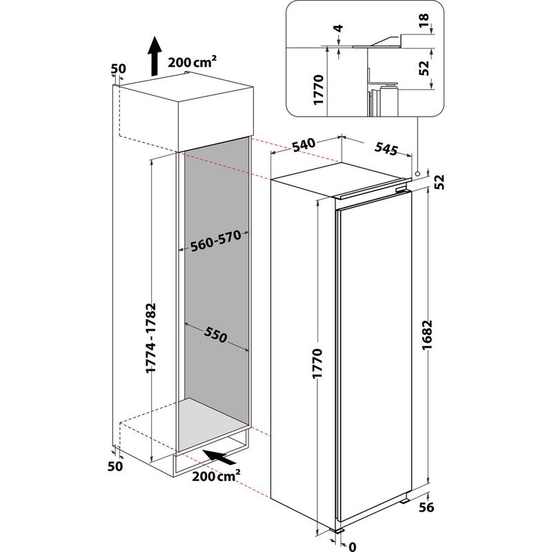 Hotpoint Freezer Built-in HF 1801 E F2 UK White Technical drawing