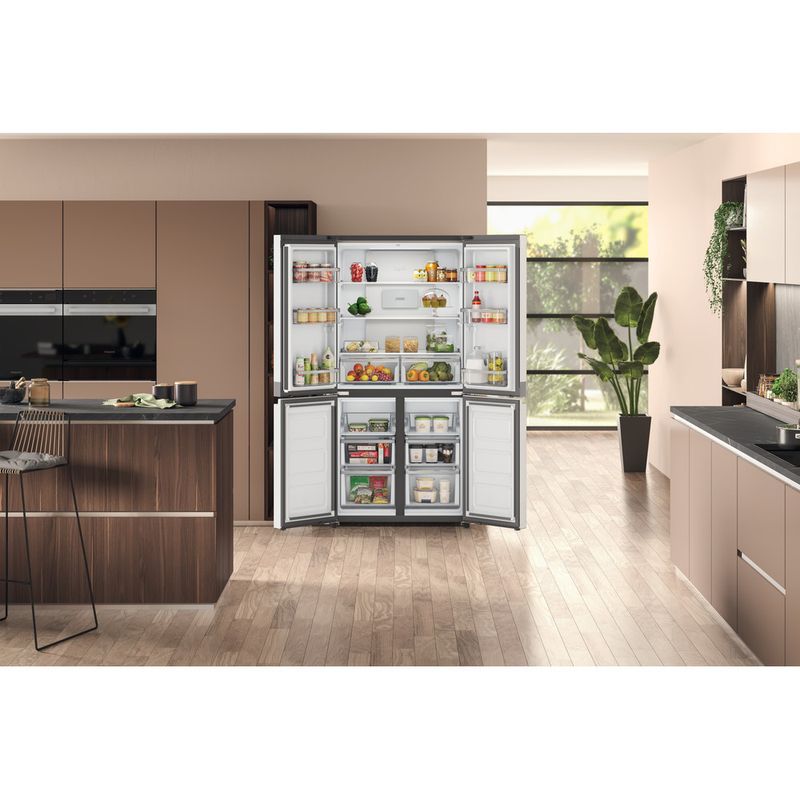 Hotpoint Side-by-Side Freestanding HQ9 B2L G Inox Look Lifestyle frontal open