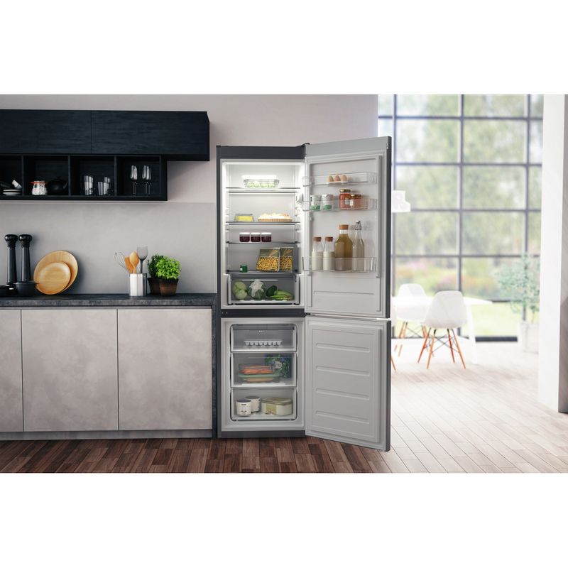 Hotpoint Fridge Freezer Freestanding H1NT 821E OX Optic Inox 2 doors Lifestyle frontal open