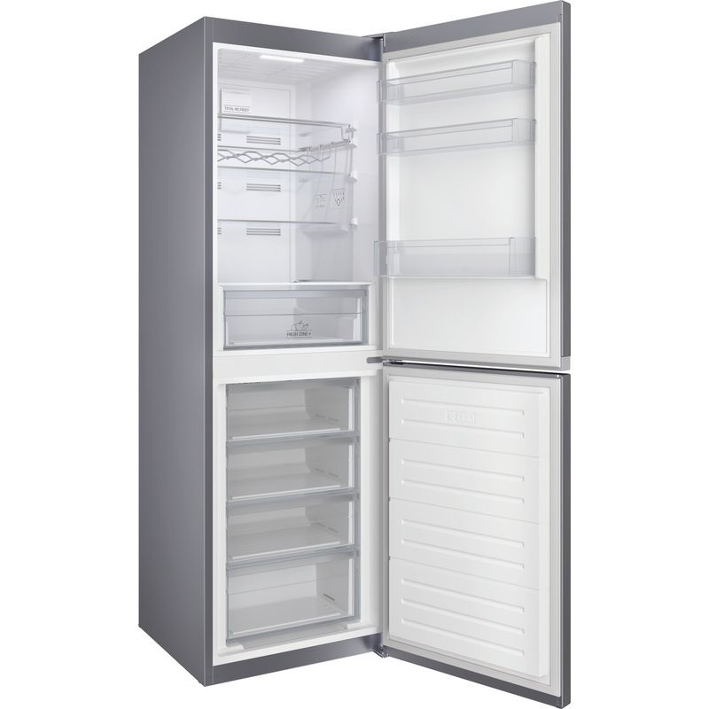 Hotpoint Fridge Freezer Freestanding HBTNF 60182 X UK Inox 2 doors Perspective open