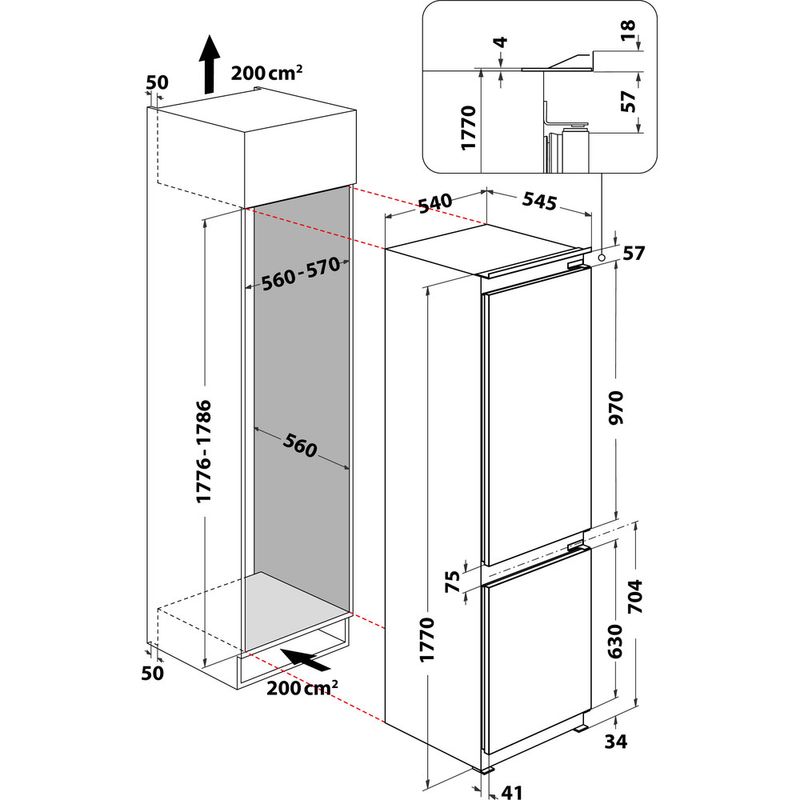 Hotpoint-Fridge-Freezer-Built-in-HTC18D011A1-White-2-doors-Technical-drawing