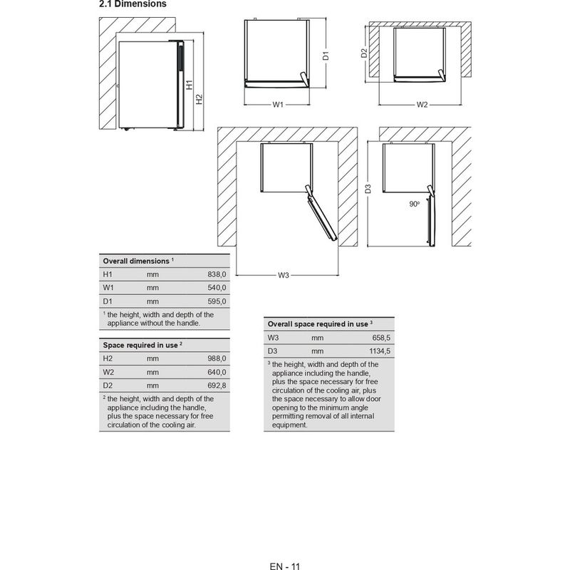 Hotpoint Refrigerator Freestanding H55RM 1120 W UK White Technical drawing