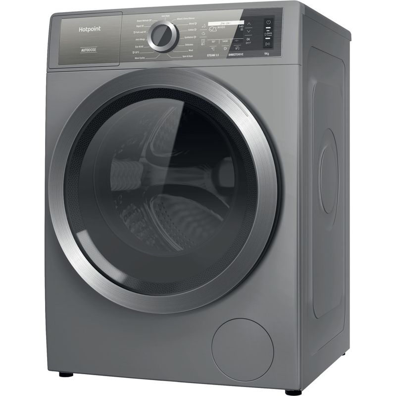 Hotpoint Washing machine Freestanding H8 99ADS GPOWER UK Silver Front loader A Perspective