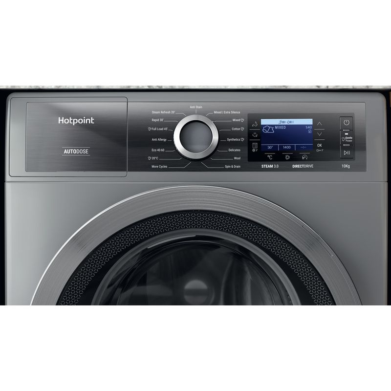 Hotpoint Washing machine Freestanding H8 09ADS GPOWER UK Silver Front loader A Control panel