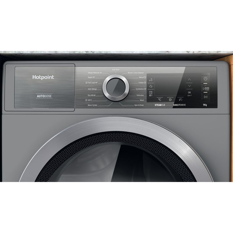 Hotpoint Washing machine Freestanding H8 99ADS GPOWER UK Silver Front loader A Control panel