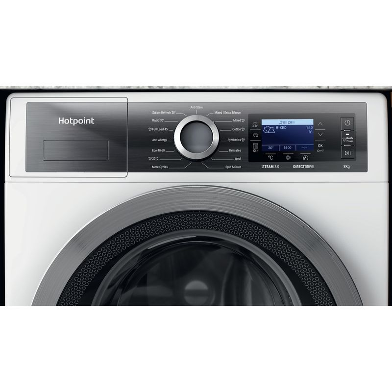 Hotpoint Washing machine Freestanding H7 89 GPOWER UK White Front loader A Control panel