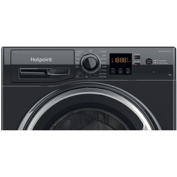 Hotpoint-Washing-machine-Freestanding-NSWM-7469-BS-UK-Black-Front-loader-A-Control-panel