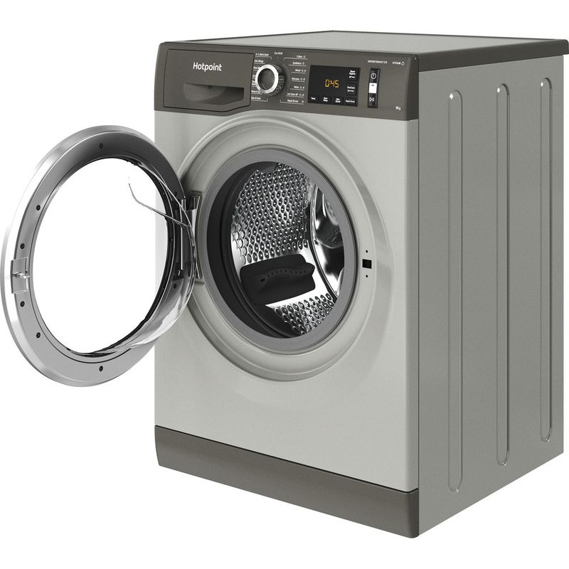 Hotpoint Washing machine Freestanding NM11 948 GC A UK Graphite Front loader A Perspective open