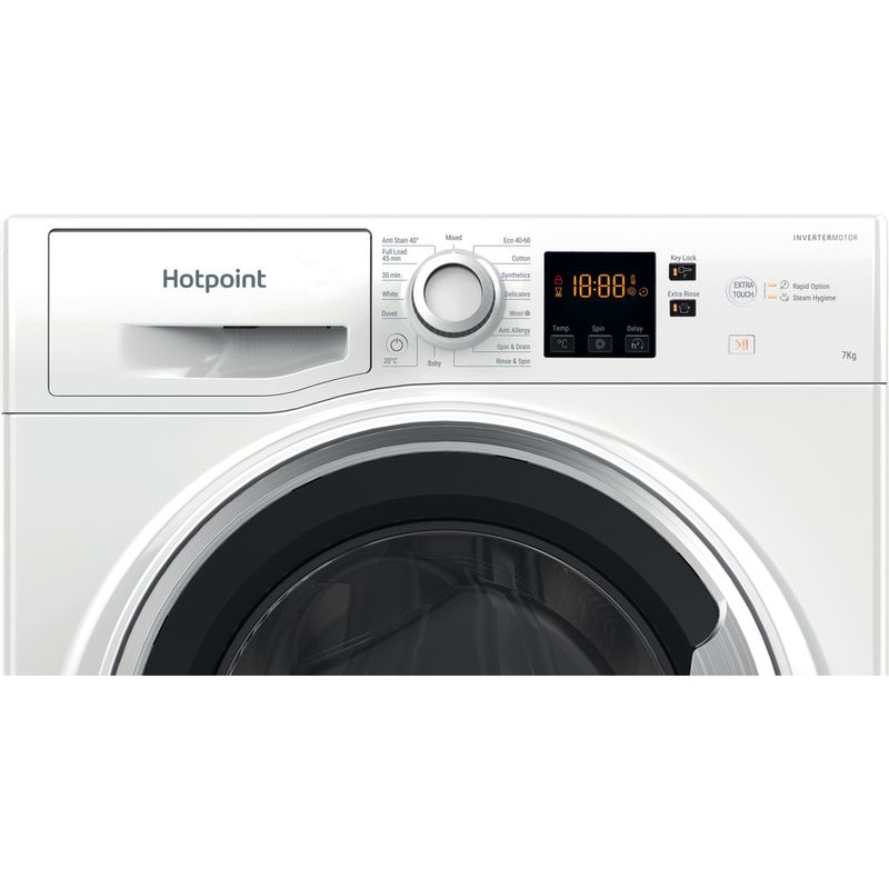 Hotpoint Washing machine Freestanding NSWE 7469 WS UK White Front loader A Control panel