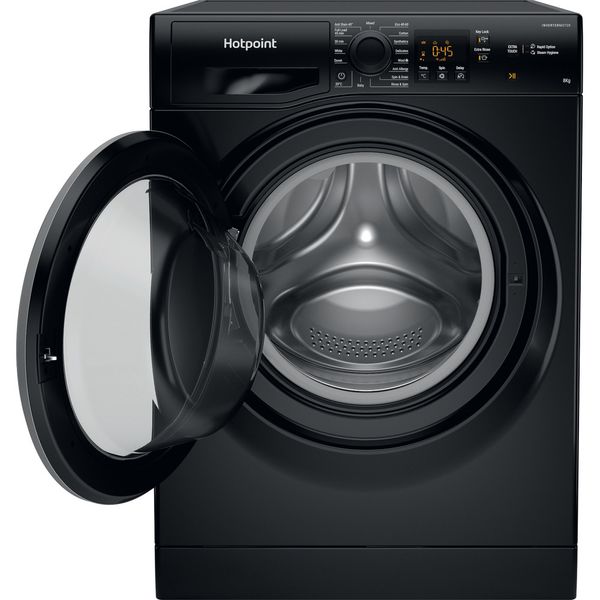 Hotpoint-Washing-machine-Freestanding-NSWM-846-BS-UK-Black-Front-loader-A-Frontal-open