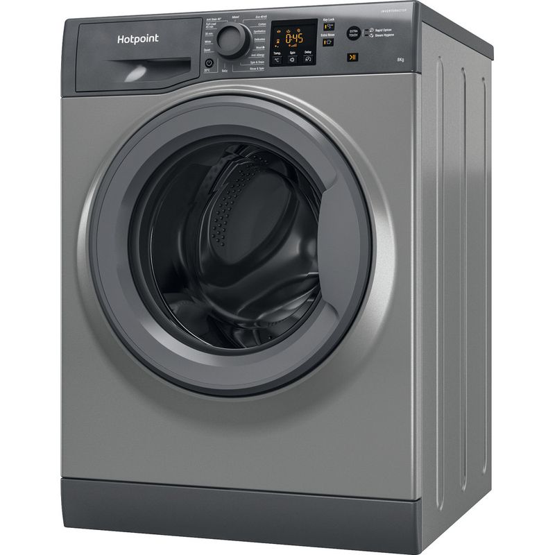 Hotpoint Washing machine Freestanding NSWM 846 GG UK Graphite Front loader A Perspective