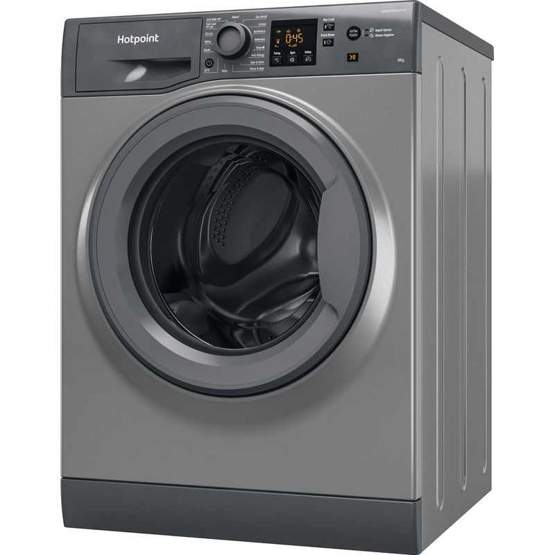 Hotpoint Washing machine Freestanding NSWR 946 GK UK Graphite Front loader A Perspective