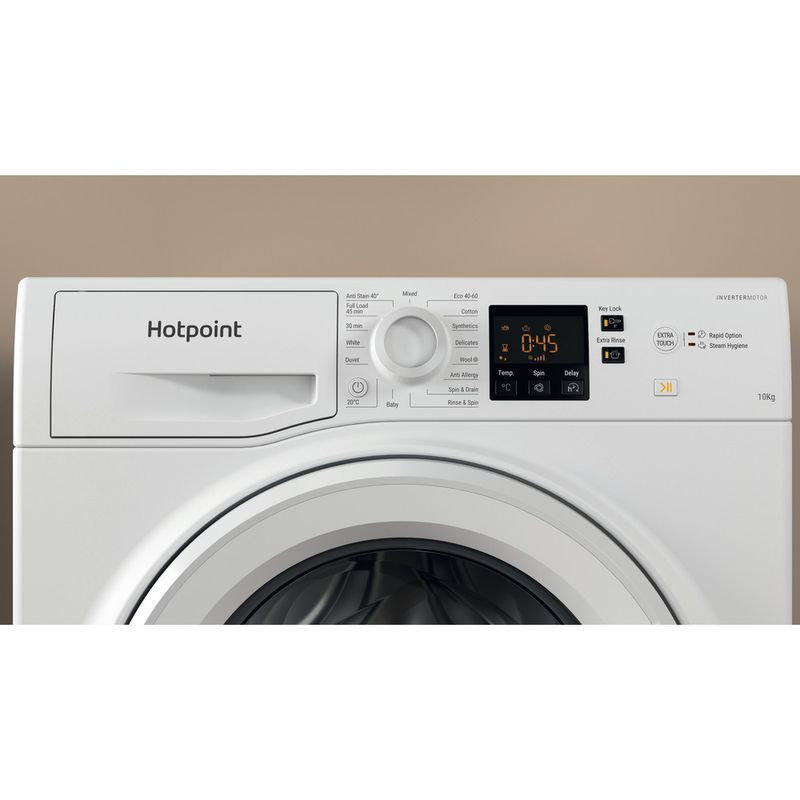 Hotpoint Washing machine Freestanding NSWM 1046 W UK White Front loader A Lifestyle control panel