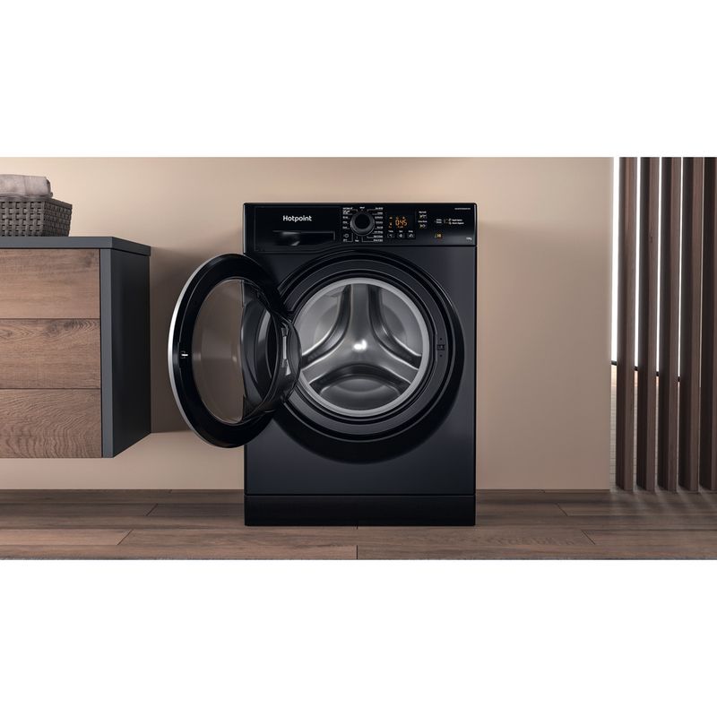 Hotpoint Washing machine Freestanding NSWM 1046 BS UK Black Front loader A Lifestyle frontal open