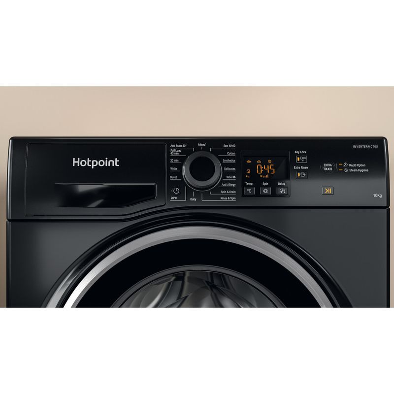 Hotpoint Washing machine Freestanding NSWM 1046 BS UK Black Front loader A Lifestyle control panel