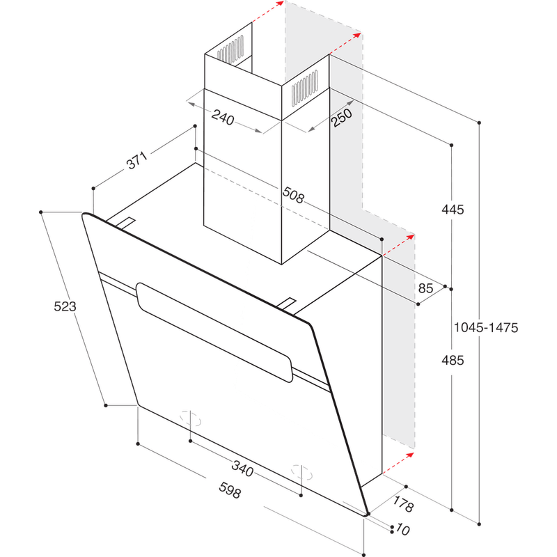 Hotpoint HOOD Built-in PHVS 61F LT DP K Black Wall-mounted Electronic Technical drawing