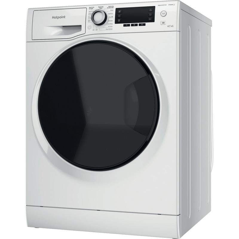 Hotpoint-Washer-dryer-Freestanding-NDD-96448-WDA-UK-White-Front-loader-Perspective