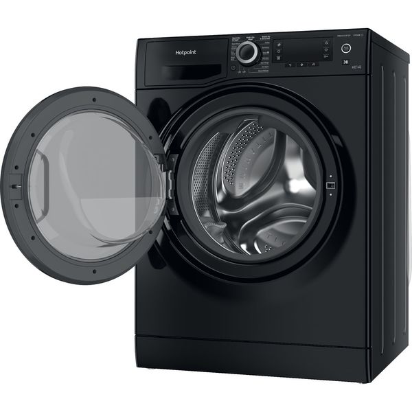Hotpoint Washer dryer Freestanding NDD 86448 BDA UK Black Front loader Perspective open