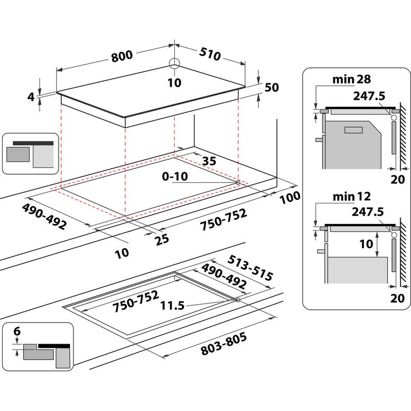 Hotpoint-HOB-HTX8017DCF2-Black-Induction-vitroceramic-Technical-drawing