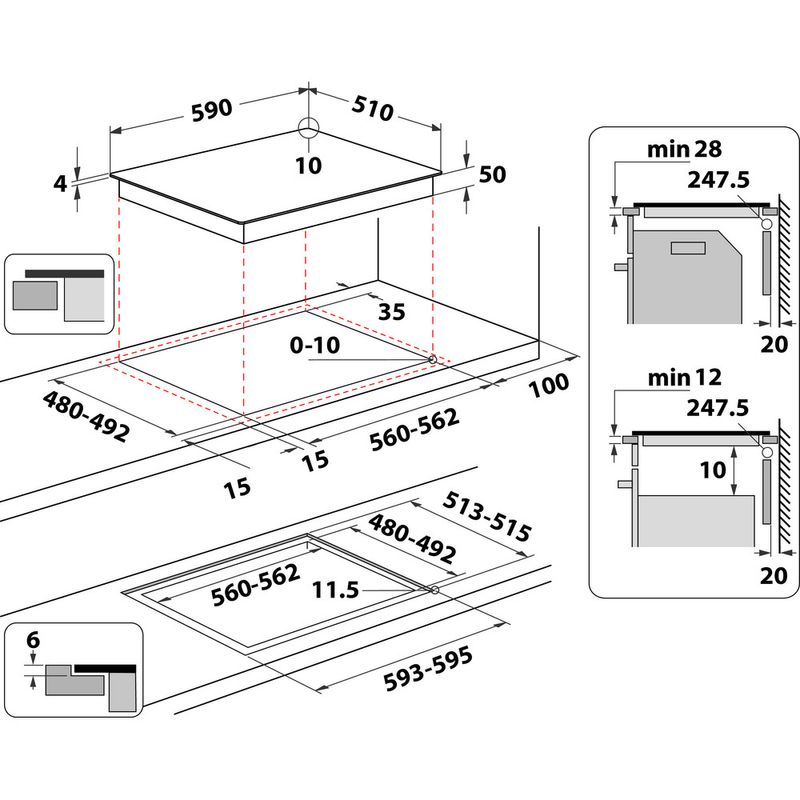 Hotpoint-HOB-HTX6014DCF-Black-Induction-vitroceramic-Technical-drawing