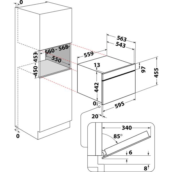 Hotpoint Microwave Built-in HCW6O7HTSXUK Stainless steel Electronic 53 MW-Combi 950 Technical drawing