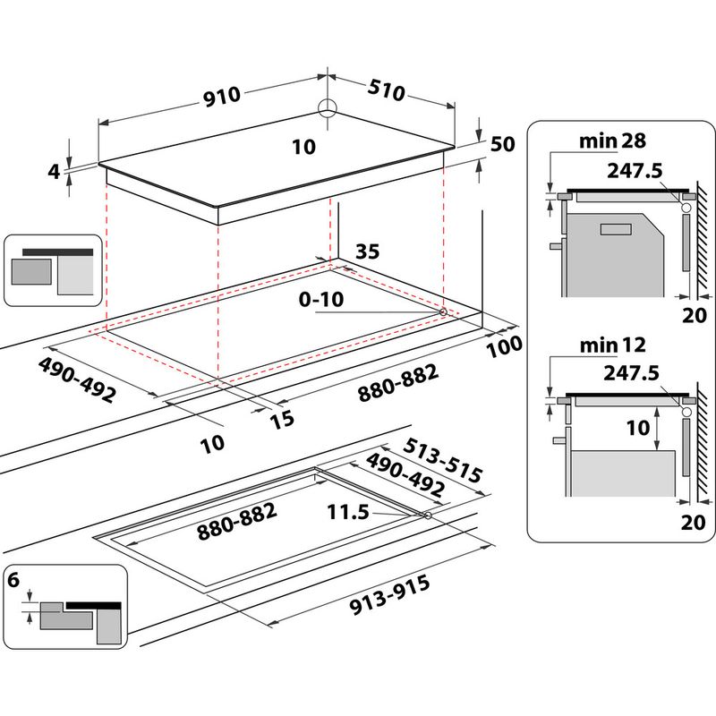 Hotpoint HOB HEX9024DCFF2 Black Induction vitroceramic Technical drawing
