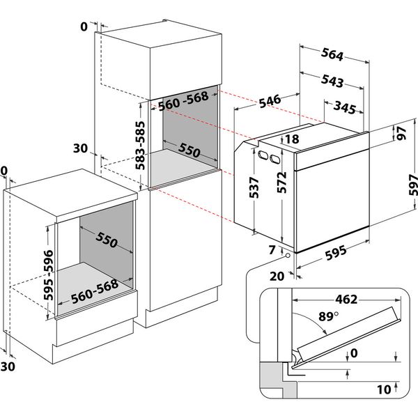 Hotpoint OVEN Built-in HOI4S8CM0XUK Electric A+ Technical drawing