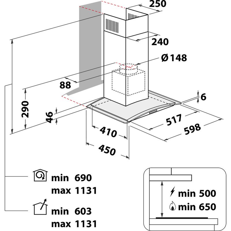 Hotpoint HOOD Built-in PHGC6.4 FLMX Inox Wall-mounted Electronic Technical drawing