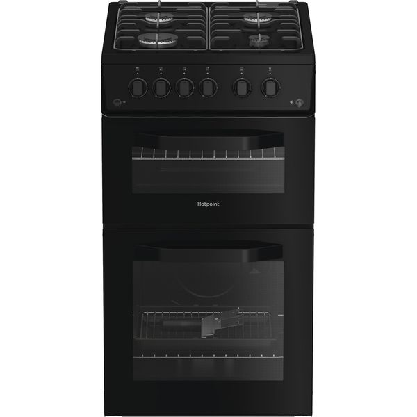 Hotpoint Double Cooker HTG5GCB Black A+ Enamelled Sheetmetal Frontal