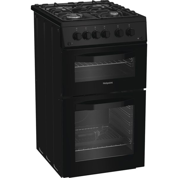 Hotpoint Double Cooker HTG5GCB Black A+ Enamelled Sheetmetal Perspective