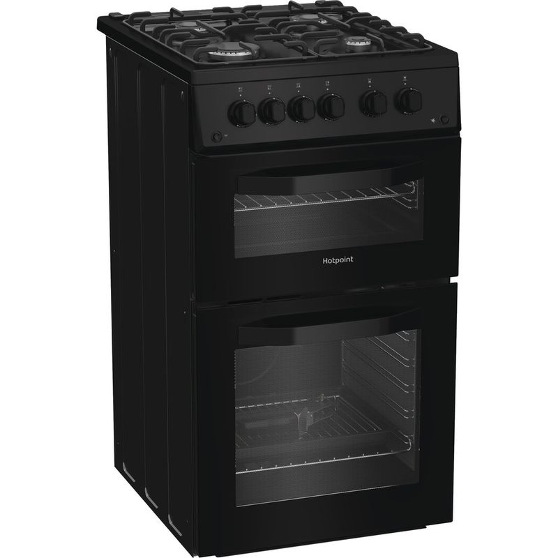 Hotpoint-Double-Cooker-HTG5GCB-Black-A--Enamelled-Sheetmetal-Perspective