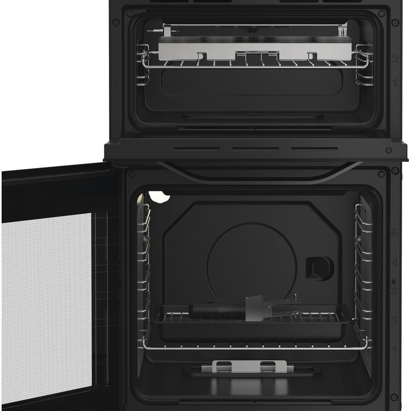 Hotpoint-Double-Cooker-HTG5GCB-Black-A--Enamelled-Sheetmetal-Lifestyle-frontal-open