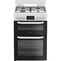 Hotpoint HDD6GDC2W 60cm Dual Fuel Double Cooker with Glass Lid - White