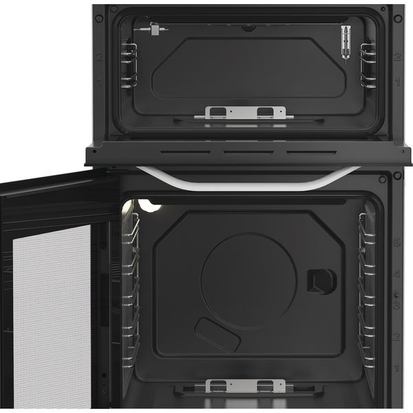 Hotpoint-Double-Cooker-HDG5GCW-White-A--Enamelled-Sheetmetal-Frontal-open