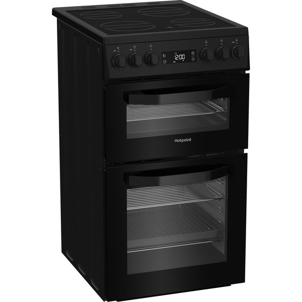 Hotpoint Double Cooker HDE5VDCB Black A Enamelled Sheetmetal Perspective