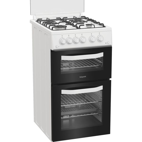 Hotpoint-Double-Cooker-HDG5GCW-White-A--Enamelled-Sheetmetal-Perspective