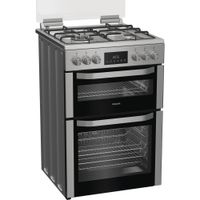 Hotpoint HDD6GDC2WX 60cm Dual Fuel Double Cooker with Glass Lid - Stainless Steel