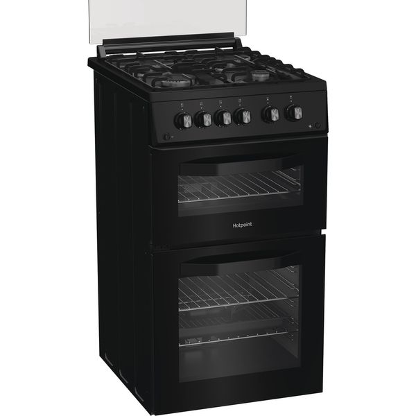 Hotpoint Double Cooker HDG5GCB Black A+ Enamelled Sheetmetal Perspective