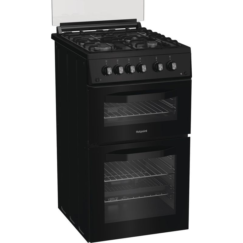 Hotpoint-Double-Cooker-HDG5GCB-Black-A--Enamelled-Sheetmetal-Perspective