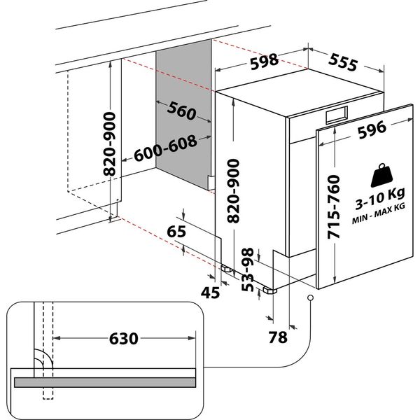 Hotpoint-Dishwasher-Built-in-H7IC16M6-UK-Full-integrated-C-Technical-drawing