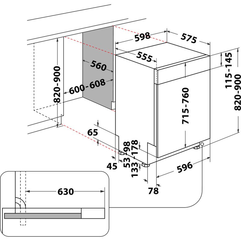 Hotpoint-Dishwasher-Built-in-H5PC15M6-UK-Half-integrated-C-Technical-drawing