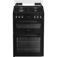 Hotpoint HTG6GDCB1 60cm Gas Twin Cooker with Glass Lid - Black
