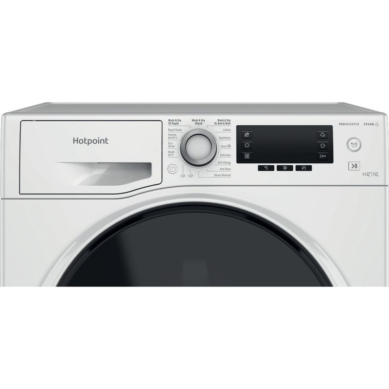 Hotpoint-Washer-dryer-Freestanding-NDD-11748-DA-UK-White-Front-loader-Control-panel