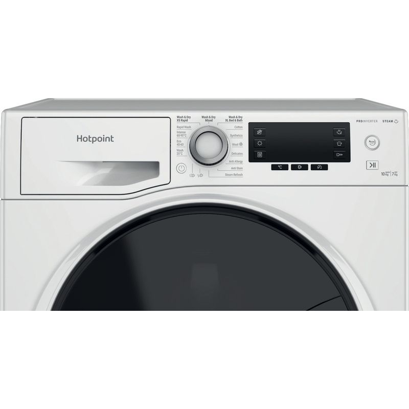 Hotpoint-Washer-dryer-Freestanding-NDD-10748-DA-UK-White-Front-loader-Control-panel