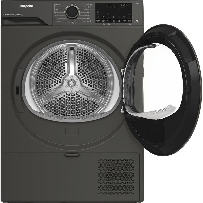 Hotpoint Dryer C HD 94M GBS UK Manhattan Grey Frontal open
