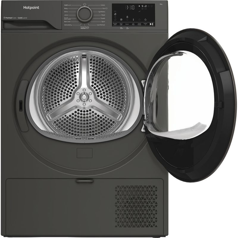 Hotpoint-Dryer-C-HD-93M-GG-UK-Dark-Grey-Frontal-open